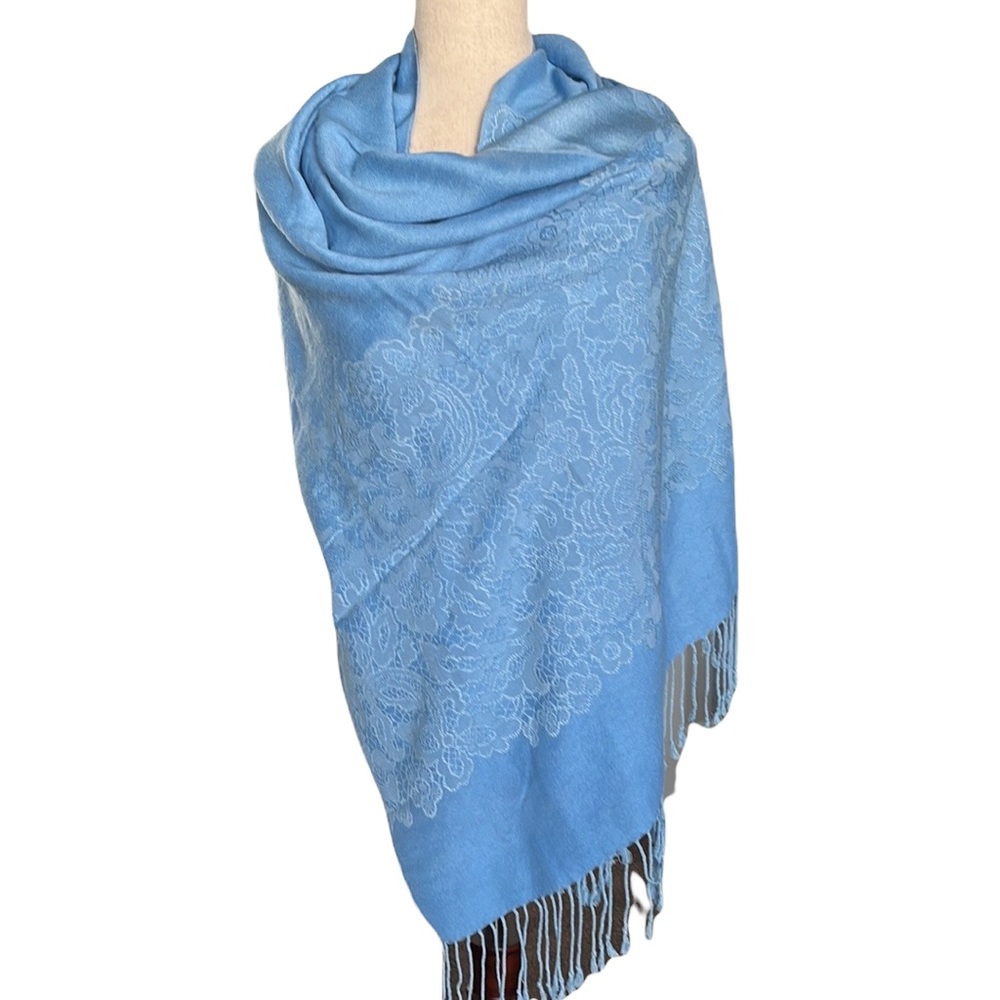 Beautiful Blue Cashmire and Silk Scarf Wrap